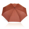 A brown 55cm folding umbrella with a solid, smooth canopy and a central button for opening. It features a logo.