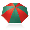 A 75cm umbrella with a vibrant red and green design, featuring a black handle and a circular shape.