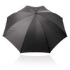 A black 75cm umbrella with a wooden handle and a sleek design, featuring a logo on the canopy.