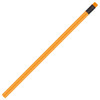 A pencil in vibrant orange with a black grip and eraser at the top. It features straight, smooth lines.