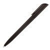 A black ballpoint pen with a glossy finish and a cap, featuring a branding logo.