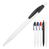 A ballpoint pen named "Plastic Pen Ballpoint Lola" in white with black, red, blue, and clear variants. Features a logo.