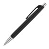 A black matte ballpoint pen with a silver tip and clip, featuring a sleek design.