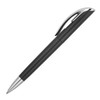 A plastic ballpoint pen in black with a silver clip and tip, featuring a sleek design and a shiny finish.