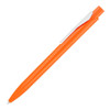 An orange ballpoint pen with a white clip, featuring a simple design and a smooth finish.