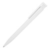 A white ballpoint pen with a coloured accent and a clip. The pen features a sleek design and a logo.