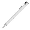 A metal ballpoint pen in white with chrome accents and a clip, featuring a sleek and modern design.