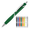 A ballpoint pen named "Sally" in green, featuring a chrome clip and various other colours displayed below.