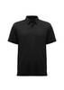 A short sleeve polo shirt in black, featuring a collar and a subtle logo.