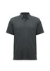 A dark grey men's polo shirt with a classic collar and short sleeves, featuring a logo branding.