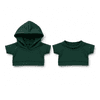 A set of green plush toy garments, including a hoodie and a short-sleeved top.