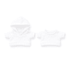 Two white plush toy outfits, including a hooded top and a short-sleeved top, both featuring a simple design.