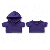 Two purple plush toy t-shirts, one with a hood and the other without, displayed together.