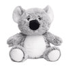 A grey koala plush toy with a white belly and large black nose, featuring cartoonish eyes and soft, fuzzy texture.