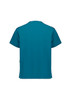 A unisex pulse v-neck scrub top in teal, featuring short sleeves and a logo on the back.