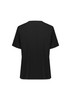 A black V-neck scrub top with short sleeves and a simple design, featuring a logo on the back.