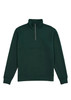 A green men's jumper featuring a 1/4 zip design and a high collar, with a branding logo.