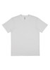 A plain white short sleeve tee with a crew neckline, featuring a logo at the label.