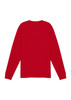 A long sleeve tee in bright red, featuring a plain back and fitted sleeves. It has a logo on the tag.