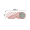 A pink portable acetate hair comb with a mirror, featuring an elegant marble design. Dimensions: 18.5cm x 7cm.