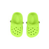 Bright green pet clog slides with ventilation holes and adjustable side buttons, featuring a simple design.