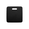 A black promotional stadium seat cushion with a handle for easy carrying. Features a smooth surface and simple design.
