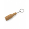 A drink bottle-shaped cork keyring in a natural cork colour with a silver chain and keyring attachment.