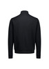 A black tailor jacket featuring a simple, sleek design and a high collar, with a plain back view.