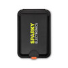A black phone wallet featuring a logo, designed to hold cards and small items securely.