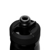 A drink bottle with a black insulated steel design and a sip nozzle, featuring a logo on the lid.