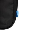 A black packing cube featuring a blue zipper pull, designed for organising and compressing clothes and travel items.