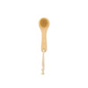 A natural wooden face brush with a bamboo handle and soft bristles, featuring a rope for hanging.