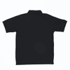 A black polo shirt featuring a collar and short sleeves, with a subtle branding logo.