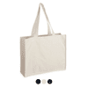 A beige canvas bag with long handles, featuring a section showing different colour options below.