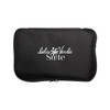 A black zippered travel pouch featuring a logo with a palm tree design.
