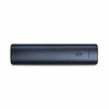 A dark blue power bank with a sleek design and four indicator lights. It has a simple, modern style.