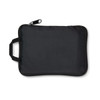 A black zippered pouch with a handle, featuring a sleek design suitable for storage and organisation.
