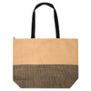 A large zipped tote with a natural and black pattern, featuring two sturdy handles and a branded logo.
