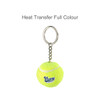 A tennis ball keyring in bright yellow with a chain and a branded logo.