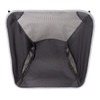 A collapsible black mesh storage basket with a square shape and a grey trim, featuring open sides for ventilation.