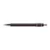A metal pen in black with silver accents. The pen features a smooth barrel and a polished tip, and includes a logo.