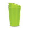 A drink bottle in vibrant lime green with a secure lid and a sleek, modern design. It features a logo.
