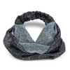 A custom elastic headband featuring a patterned design in shades of grey and black, with a lightweight fabric.