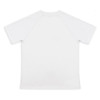 A plain white women's active t-shirt with short sleeves and a rounded neckline, featuring a logo.