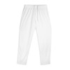 White custom women's active pants with an elastic waistband and side pockets, featuring a logo.