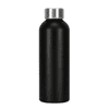A drink bottle made from recycled aluminium, featuring a sleek black finish and a silver metal cap.