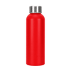 A drink bottle in bright red with a stainless steel cap, featuring a minimalist design.