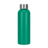 A drink bottle in a vibrant teal colour with a silver stainless steel lid and a smooth finish.