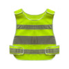 A gourd-shaped hi-vis reflective safety vest in bright yellow, featuring reflective strips and adjustable straps.