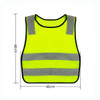A bright yellow reflective safety vest featuring grey stripes, with a logo on the front. Dimensions are 40 cm by 48 cm.